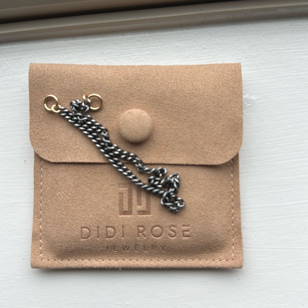 Didi Rose oxidized silver curb chain with yellow gold loops.